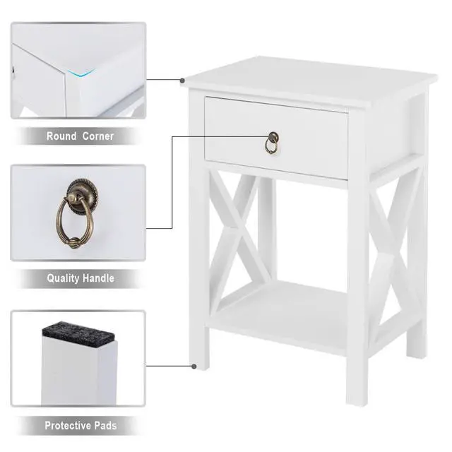 Alt view image 4 of 7 - White Nightstand Set of 2, Night Stand Set of 2 with Drawer, Farmhouse Nightstand, End Table/Bed Side/White Side Table for Small Spaces, Kids Room, Bedroom