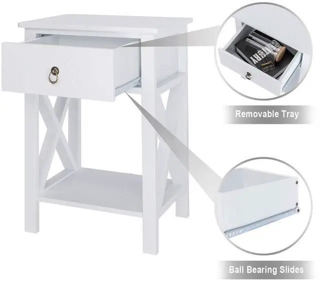 Alt view image 5 of 7 - White Nightstand Set of 2, Night Stand Set of 2 with Drawer, Farmhouse Nightstand, End Table/Bed Side/White Side Table for Small Spaces, Kids Room, Bedroom