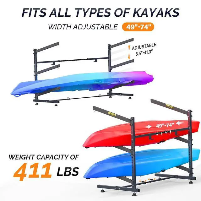 Alt view image 4 of 7 - Kayak Storage Rack, Adjustable Heavy Duty Kayak Rack for Kayaks Paddle Boards, Kayak Paddle Holder for Garage, Spacesaver, Gentle on Padding, Boat Organizer
