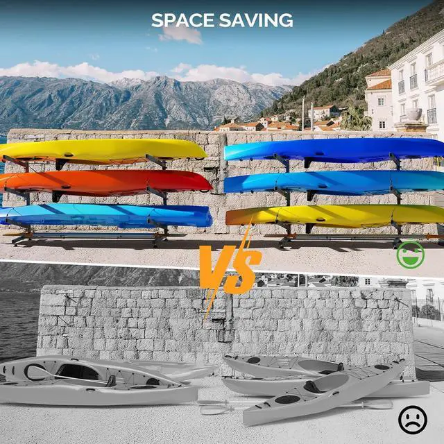 Alt view image 6 of 7 - Kayak Storage Rack, Adjustable Heavy Duty Kayak Rack for Kayaks Paddle Boards, Kayak Paddle Holder for Garage, Spacesaver, Gentle on Padding, Boat Organizer
