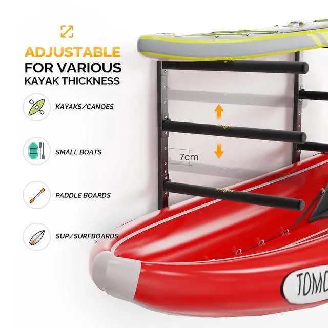 Alt view image 4 of 7 - Kayak Storage Rack, Adjustable Heavy Duty Kayak Rack for Kayaks Paddle Boards, Kayak Paddle Holder for Garage, Spacesaver, Gentle on Padding, Boat Organizer