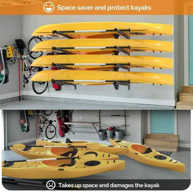 Alt view image 6 of 7 - Kayak Storage Rack, Adjustable Heavy Duty Kayak Rack for Kayaks Paddle Boards, Kayak Paddle Holder for Garage, Spacesaver, Gentle on Padding, Boat Organizer