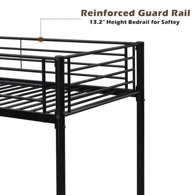 Alt view image 5 of 7 - Bunk Bed Twin Over Twin for Kids/Teens/Adults Heavy Duty 2 Decker Bed with Flat Ladder and 13 inches High Guardrail, Metal Space Saver Bed with Stairs, Black