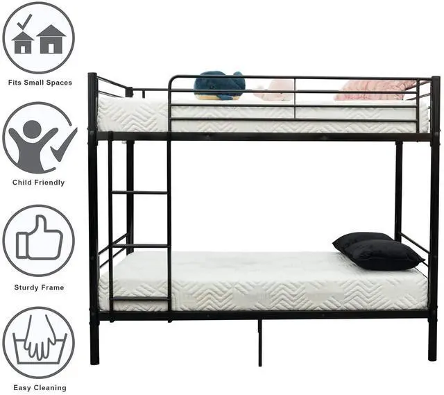 Alt view image 6 of 7 - Bunk Bed Twin Over Twin for Kids/Teens/Adults Heavy Duty 2 Decker Bed with Flat Ladder and 13 inches High Guardrail, Metal Space Saver Bed with Stairs, Black