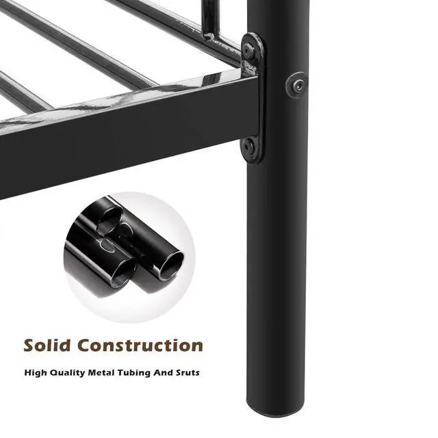 Alt view image 7 of 7 - Bunk Bed Twin Over Twin for Kids/Teens/Adults Heavy Duty 2 Decker Bed with Flat Ladder and 13 inches High Guardrail, Metal Space Saver Bed with Stairs, Black
