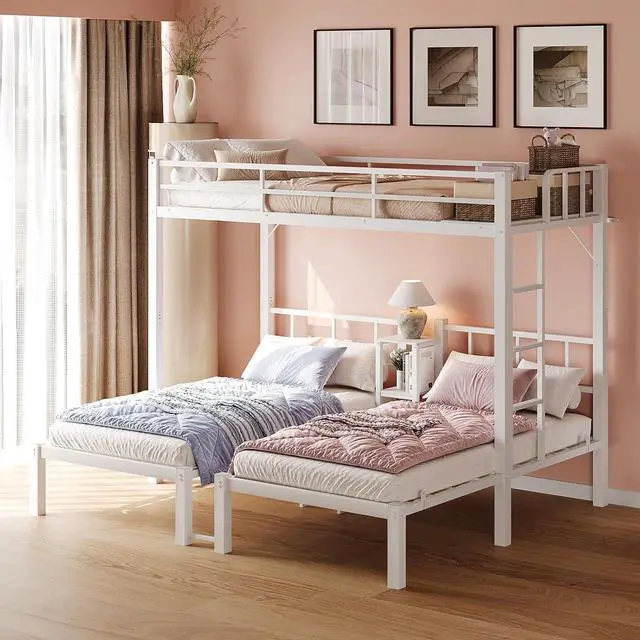 Main image of Metal Triple Bunk Bed Twin Over Twin Over Twin,3 Bunk Beds with Shelves for Kids,Teens and Adults, Detachable 3 Person Bed, No Box Spring Needed,White