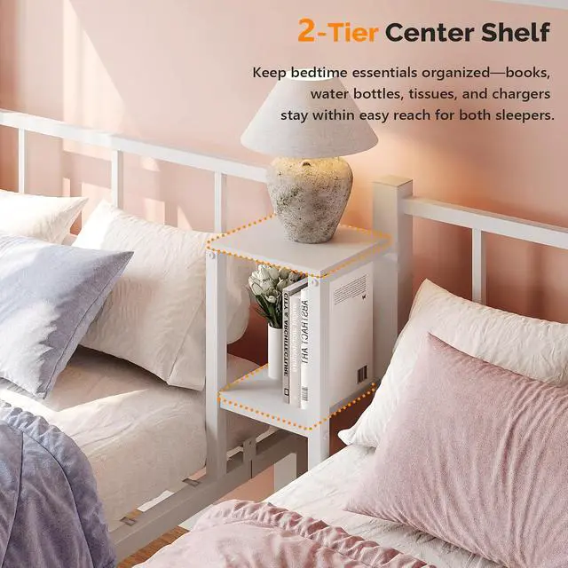 Alt view image 5 of 7 - Metal Triple Bunk Bed Twin Over Twin Over Twin,3 Bunk Beds with Shelves for Kids,Teens and Adults, Detachable 3 Person Bed, No Box Spring Needed,White