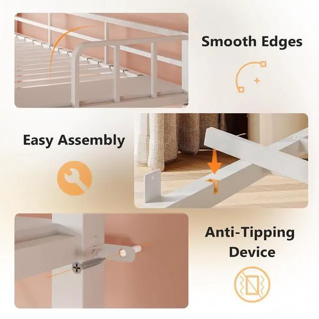 Alt view image 6 of 7 - Metal Triple Bunk Bed Twin Over Twin Over Twin,3 Bunk Beds with Shelves for Kids,Teens and Adults, Detachable 3 Person Bed, No Box Spring Needed,White