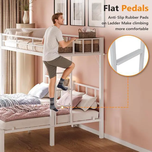 Alt view image 7 of 7 - Metal Triple Bunk Bed Twin Over Twin Over Twin,3 Bunk Beds with Shelves for Kids,Teens and Adults, Detachable 3 Person Bed, No Box Spring Needed,White