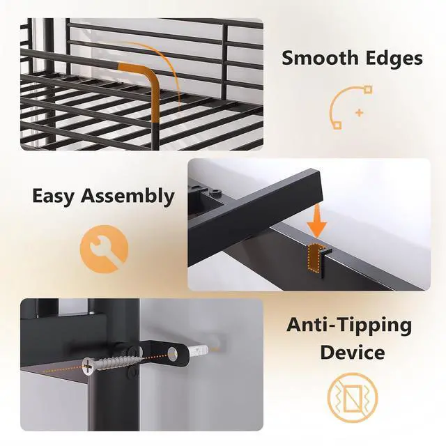 Alt view image 7 of 7 - Metal Bunk Bed Frame Twin Over Twin with 2 Drawers, LED Lights, Safety Guardrail & Ladder, Charging Station, for Kids, Teens & Adults, Space-Saving, No Box Spring Needed, Black