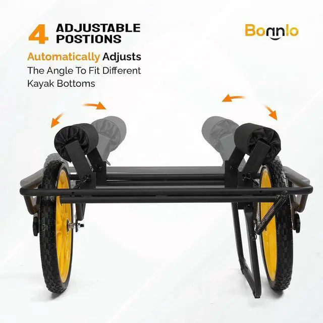 Alt view image 3 of 7 - Durable Canoe Cart, All-Terrain Trolley Carrier with 15" Large Kayak Wheels, 330lbs Kayak Cart Dolly with Kickstand, Adjustable 4 Postions (8.66"-19.69") to Fit Kayaks, Canoes, and Small Boats