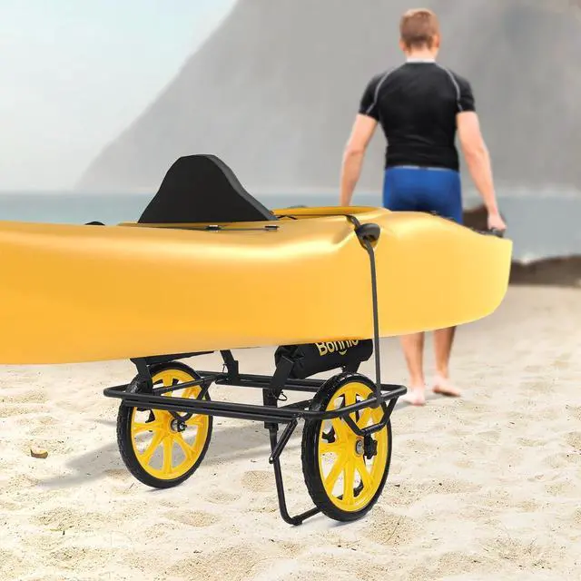 Alt view image 2 of 7 - Durable Canoe Cart, All-Terrain Trolley Carrier with 15" Large Kayak Wheels, 330lbs Kayak Cart Dolly with Kickstand, Adjustable 4 Postions (8.66"-19.69") to Fit Kayaks, Canoes, and Small Boats