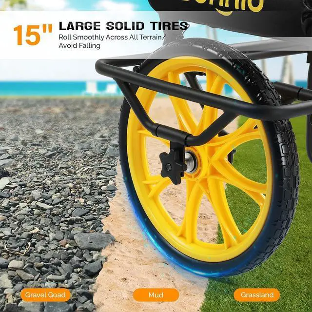 Alt view image 5 of 7 - Durable Canoe Cart, All-Terrain Trolley Carrier with 15" Large Kayak Wheels, 330lbs Kayak Cart Dolly with Kickstand, Adjustable 4 Postions (8.66"-19.69") to Fit Kayaks, Canoes, and Small Boats
