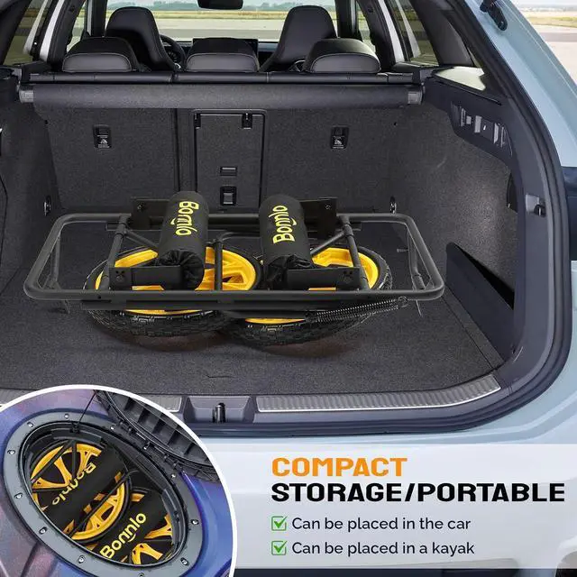 Alt view image 6 of 7 - Durable Canoe Cart, All-Terrain Trolley Carrier with 15" Large Kayak Wheels, 330lbs Kayak Cart Dolly with Kickstand, Adjustable 4 Postions (8.66"-19.69") to Fit Kayaks, Canoes, and Small Boats