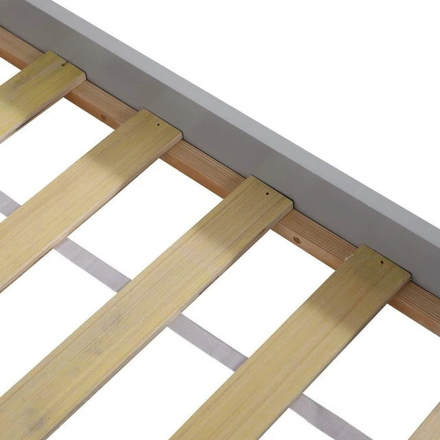 Alt view image 7 of 7 - Twin Size Solid Wood Platform Bed Frame Kids Bed, Single Bed with Headboard, No Box Spring Needed Panel Bed, Wood Slat Support Mattress Foundation, Gray