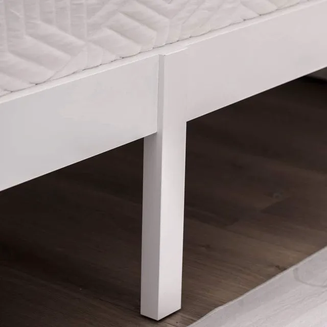 Alt view image 5 of 7 - Full Size Solid Wood Platform Bed Frame, Panel Bed with Headboard, No Box Spring Needed Bed Base, Wood Slat Support Mattress Foundation, White