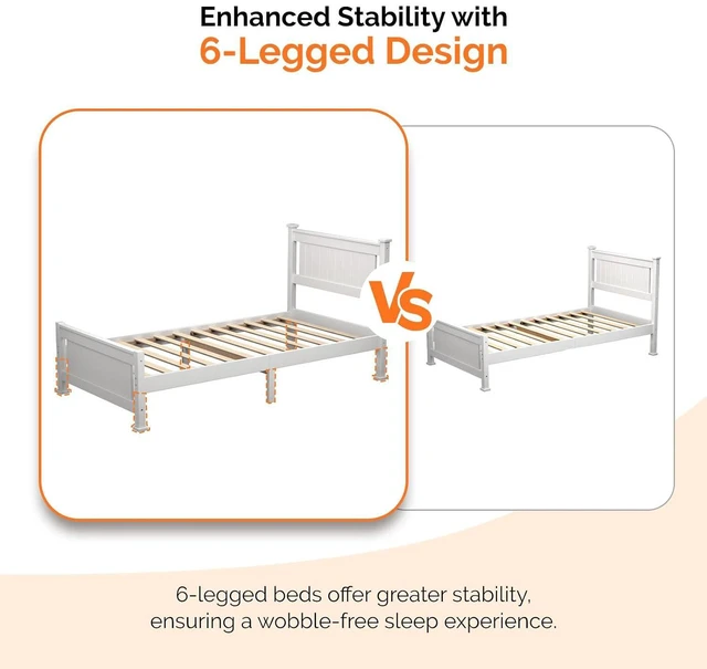 Alt view image 7 of 7 - Twin Size Solid Wood Platform Bed Frame with 4 Storage Drawers, Single Bed with Headboard, No Box Spring Needed Panel Bed, Wood Slat Support Mattress Foundation, White