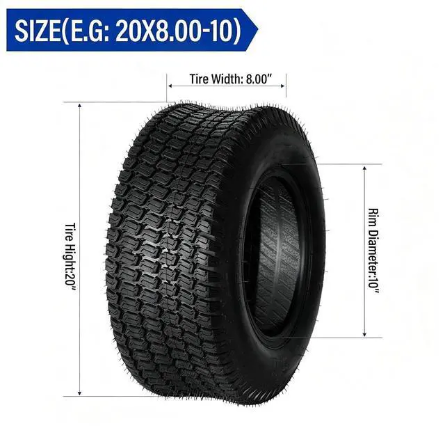 Alt view image 2 of 6 - 20x8.00-10 Lawn Mower Tires Set of 2, 4PR Turf Tire Lawn & Garden Tires, Compatible With Most Lawn & Garden Utility Vehicles, Tubeless