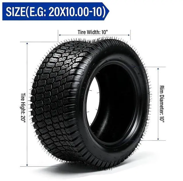 Alt view image 2 of 6 - 20x10.00-10 Lawn Mower Tires Set of 2, 4PR Turf Tire Lawn & Garden Tires, Compatible With Most Lawn & Garden Utility Vehicles, Tubeless