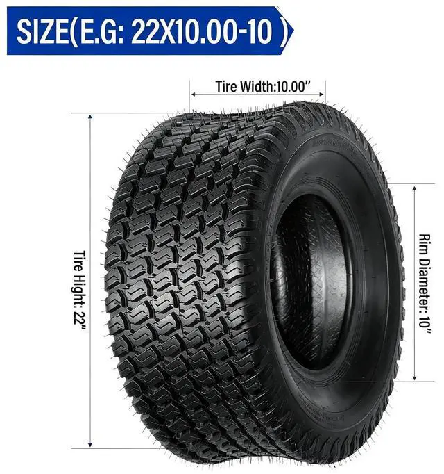 Alt view image 2 of 6 - 22x10.00-10 Lawn Mower Tires Set of 2, 4PR Turf Tire Lawn & Garden Tires, Compatible With Most Lawn & Garden Utility Vehicles, Tubeless