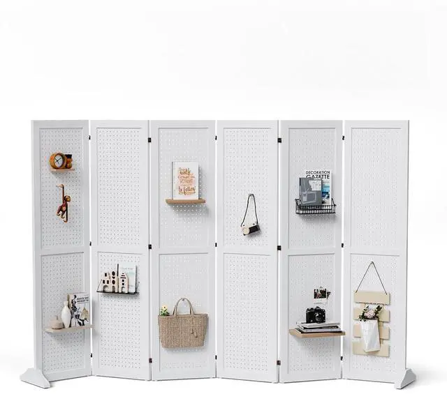 Main image of 4/6 Panel Pegboard Freestanding, 5 FT Portable Display Board Organizer for Craft Show Jewelry, Wooden Folding Privacy Screen Room Divider (White, 6 Panel with Base)