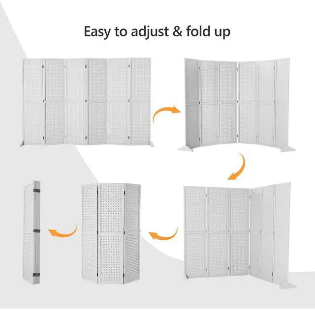 Alt view image 3 of 7 - 4/6 Panel Pegboard Freestanding, 5 FT Portable Display Board Organizer for Craft Show Jewelry, Wooden Folding Privacy Screen Room Divider (White, 6 Panel with Base)