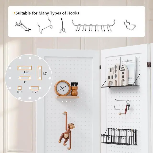 Alt view image 5 of 7 - 4/6 Panel Pegboard Freestanding, 5 FT Portable Display Board Organizer for Craft Show Jewelry, Wooden Folding Privacy Screen Room Divider (White, 6 Panel with Base)