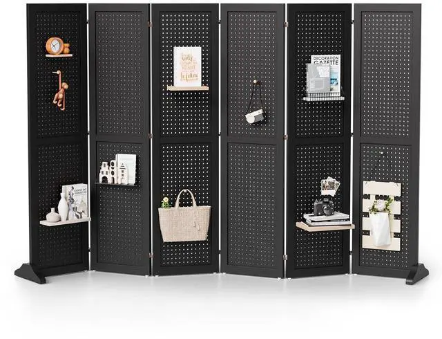Main image of 4/6 Panel Pegboard Freestanding, 5 FT Portable Display Board Organizer for Craft Show Jewelry, Wooden Folding Privacy Screen Room Divider (Black, 6 Panel with Base)