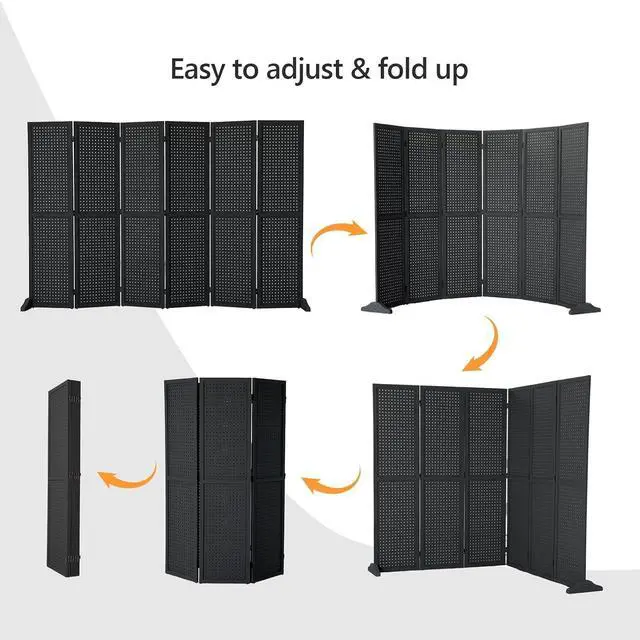 Alt view image 3 of 7 - 4/6 Panel Pegboard Freestanding, 5 FT Portable Display Board Organizer for Craft Show Jewelry, Wooden Folding Privacy Screen Room Divider (Black, 6 Panel with Base)