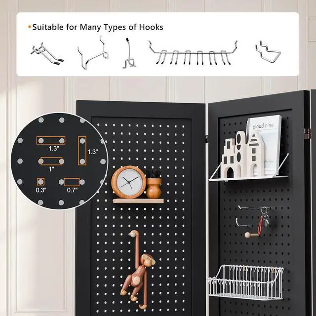 Alt view image 5 of 7 - 4/6 Panel Pegboard Freestanding, 5 FT Portable Display Board Organizer for Craft Show Jewelry, Wooden Folding Privacy Screen Room Divider (Black, 6 Panel with Base)
