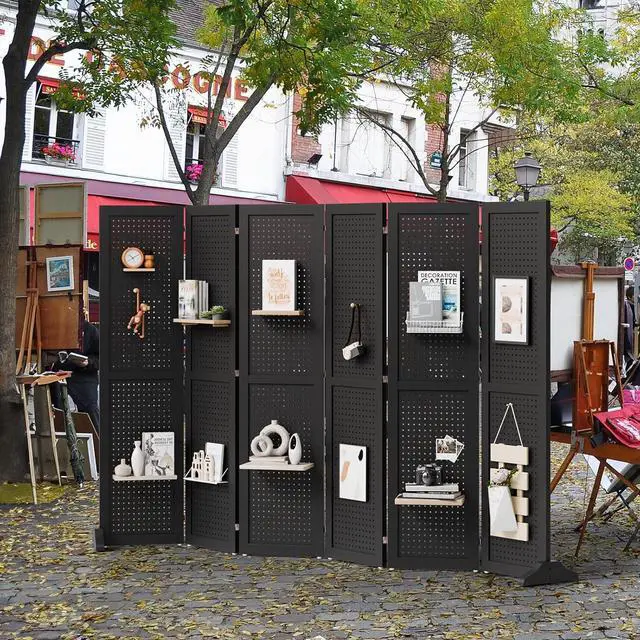 Alt view image 6 of 7 - 4/6 Panel Pegboard Freestanding, 5 FT Portable Display Board Organizer for Craft Show Jewelry, Wooden Folding Privacy Screen Room Divider (Black, 6 Panel with Base)