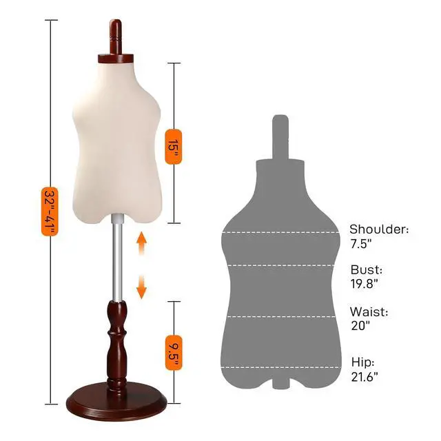 Alt view image 2 of 7 - Upgraded Kid Dress Form, 2-3 Years Old, 3-4 Years Old, Toddler Mannequin Torse with Adjustable Rubber Wood Stand for Dress Jewelry Display (0.5-1 Years Old)