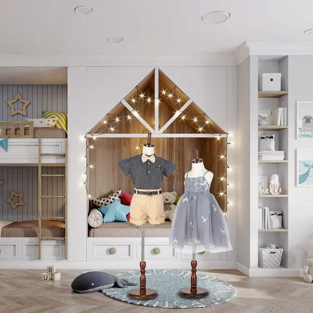Alt view image 3 of 7 - Upgraded Kid Dress Form, 5-6 Years Old, 7-8 Years Old, Toddler Mannequin Torse with Adjustable Rubber Wood Stand for Dress Jewelry Display (7-8 Years Old)