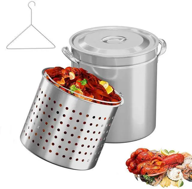 Main image of 36QT Turkey Fryer Pot with Steamer Basket, Lid & Lifting Hook, Stainless Steel Seafood Boil-Pot for Lobster, Crab & Shrimp, Heavy-Duty Deep Stockpot for Outdoor Boiling, Cooking & Frying