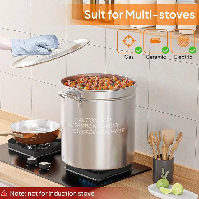 Alt view image 6 of 7 - 36QT Turkey Fryer Pot with Steamer Basket, Lid & Lifting Hook, Stainless Steel Seafood Boil-Pot for Lobster, Crab & Shrimp, Heavy-Duty Deep Stockpot for Outdoor Boiling, Cooking & Frying