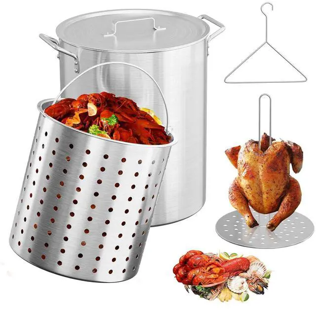 Main image of 30QT Aluminum Stock Pot for Boiling Seafood, Crawfish & Crab, Frying Turkey & Steaming Tamales, Large Boil Pot with Strainer Basket, Lid, Lifting Hook & Steamer Rack for Outdoor Cooking