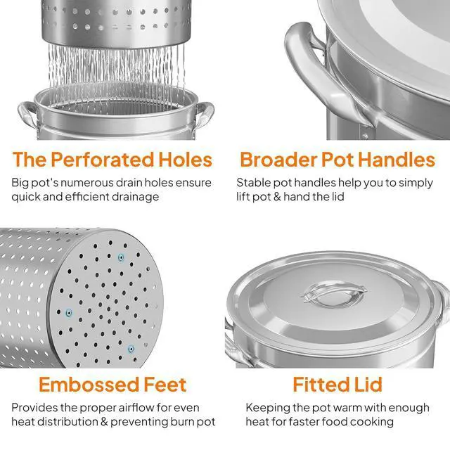 Alt view image 5 of 7 - 82QT Stainless Steel Stock Pot for Boiling Seafood, Crawfish lobster & Crab, Frying Turkey & Steaming Tamales, Large Boil Pot with Steamer Basket, Lid, Lifting Hook for Outdoor Cooking Party