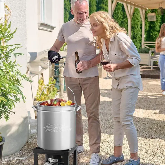 Alt view image 7 of 7 - 36QT Turkey Fryer Pot with Steamer Basket, Lid & Lifting Hook, Stainless Steel Seafood Boil-Pot for Lobster, Crab & Shrimp, Heavy-Duty Deep Stockpot for Outdoor Boiling, Cooking & Frying
