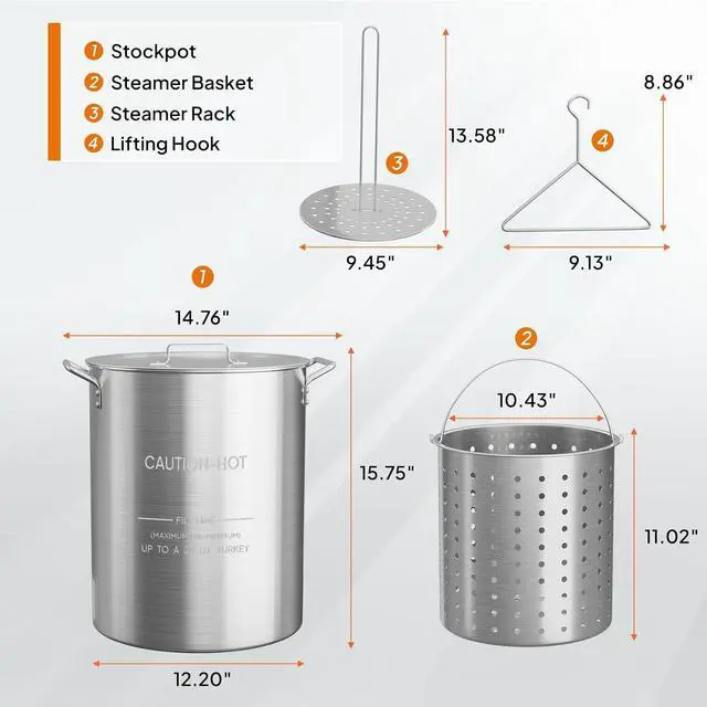 Alt view image 6 of 7 - 30QT Aluminum Stock Pot for Boiling Seafood, Crawfish & Crab, Frying Turkey & Steaming Tamales, Large Boil Pot with Strainer Basket, Lid, Lifting Hook & Steamer Rack for Outdoor Cooking