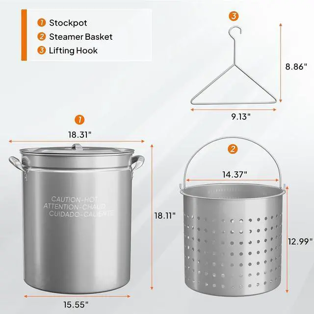 Alt view image 6 of 7 - 62QT Stainless Steel Stock Pot for Boiling Seafood, Crawfish lobster & Crab, Frying Turkey & Steaming Tamales, Large Boil Pot with Steamer Basket, Lid, Lifting Hook for Outdoor Cooking Backyard