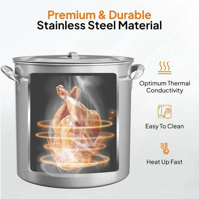 Alt view image 2 of 7 - 102QT Stainless Steel Stock Pot for Boiling Seafood, Crawfish lobster & Crab, Frying Turkey & Steaming Tamales, Large Boil Pot with Steamer Basket, Lid, Lifting Hook for Outdoor Cooking Patio