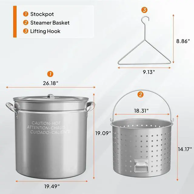 Alt view image 6 of 7 - 102QT Stainless Steel Stock Pot for Boiling Seafood, Crawfish lobster & Crab, Frying Turkey & Steaming Tamales, Large Boil Pot with Steamer Basket, Lid, Lifting Hook for Outdoor Cooking Patio