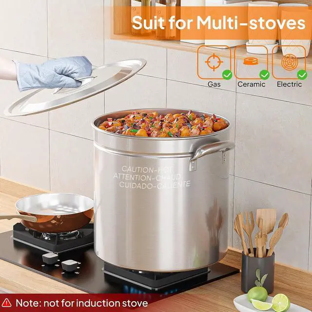 Alt view image 6 of 7 - 50QT Turkey Fryer Pot with Steamer Basket, Lid & Lifting Hook, Stainless Steel Seafood Boil-Pot for Lobster, Crab & Shrimp, Heavy-Duty Deep Stockpot for Outdoor Boiling, Cooking & Frying