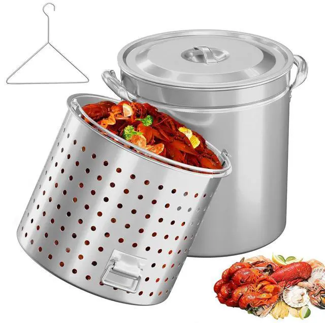 Main image of 82QT Stainless Steel Stock Pot for Boiling Seafood, Crawfish lobster & Crab, Frying Turkey & Steaming Tamales, Large Boil Pot with Steamer Basket, Lid, Lifting Hook for Outdoor Cooking Party
