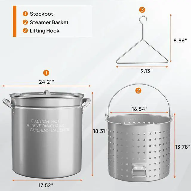 Alt view image 6 of 7 - 82QT Stainless Steel Stock Pot for Boiling Seafood, Crawfish lobster & Crab, Frying Turkey & Steaming Tamales, Large Boil Pot with Steamer Basket, Lid, Lifting Hook for Outdoor Cooking Party