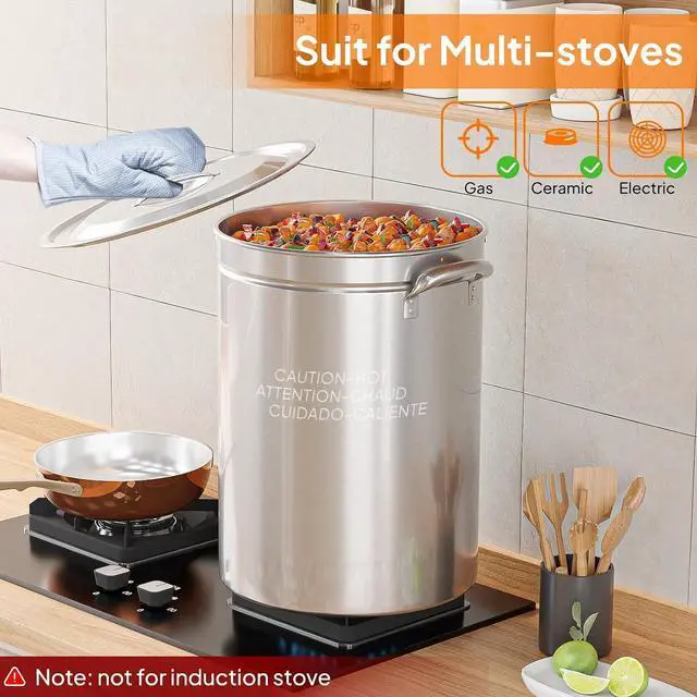 Alt view image 5 of 7 - 44QT Turkey Fryer Pot with Steamer Basket, Lid & Lifting Hook, Stainless Steel Seafood Boil-Pot for Lobster, Crab & Shrimp, Heavy-Duty Deep Stockpot for Outdoor Boiling, Cooking & Frying
