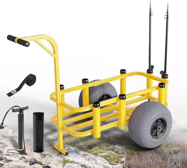 Main image of Fishing Cart, Beach Wagon with 13" Big Wheels for Sand, Beach Cart, 300 lbs Load Capacity, 8 Fishing Rods Holders, Mesh Bag, Hand Pump