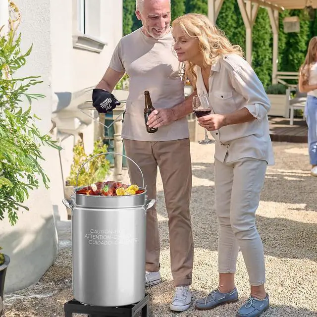 Alt view image 7 of 7 - 44QT Turkey Fryer Pot with Steamer Basket, Lid & Lifting Hook, Stainless Steel Seafood Boil-Pot for Lobster, Crab & Shrimp, Heavy-Duty Deep Stockpot for Outdoor Boiling, Cooking & Frying