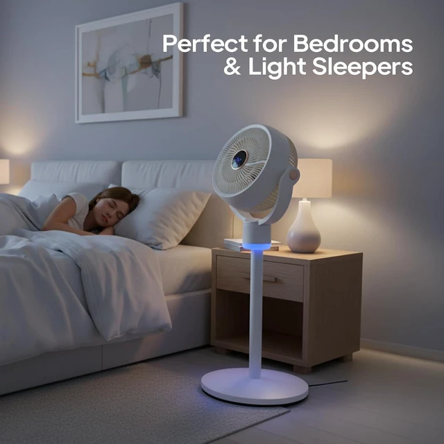 Alt view image 5 of 6 - 3-in-1 Standing Fan for Bedroom with Adjustable Height, Oscillating Fan with 120°+ 90° Omni-Directional Airflow, Pedestal & Tabletop Fan with 3 Speeds & 12H Timer for Home/Dorm/Office