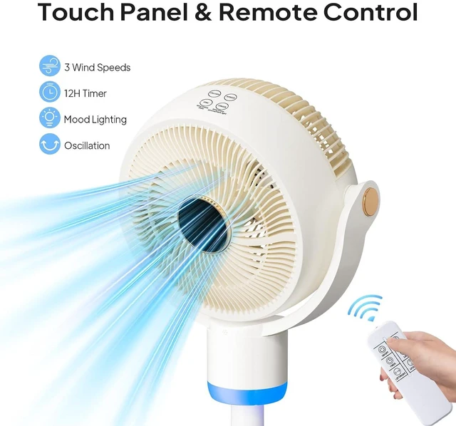 Alt view image 4 of 6 - 3-in-1 Standing Fan for Bedroom with Adjustable Height, Oscillating Fan with 120°+ 90° Omni-Directional Airflow, Pedestal & Tabletop Fan with 3 Speeds & 12H Timer for Home/Dorm/Office
